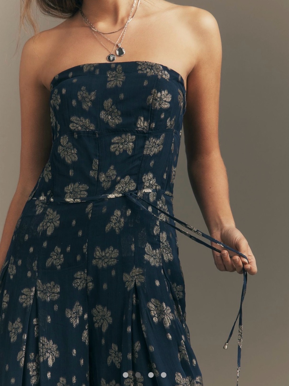 Anthropologie Strapless Wide Leg Boho Jumpsuit Navy Floral Resort Romper - Picture 3 of 8